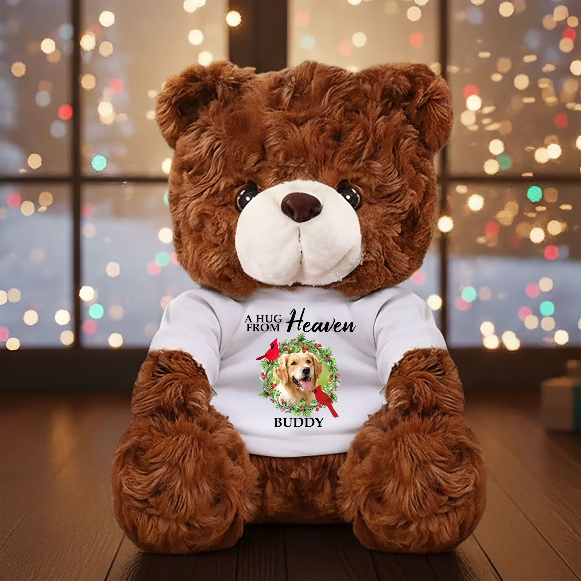 A Hug From Heaven - Personalized Bear Plush - Custom Name and Photo Teddy Bear - Memorial Gift