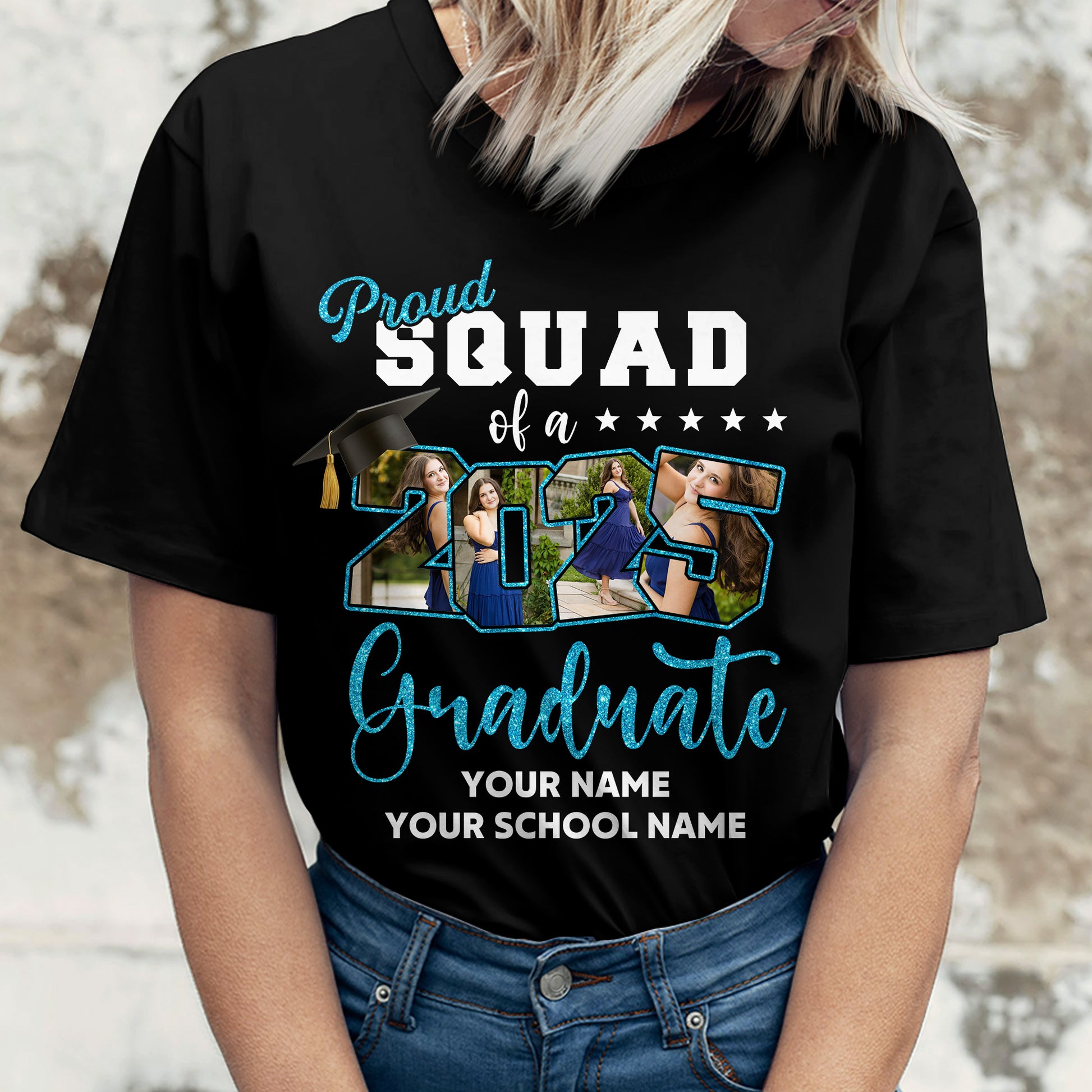 Proud Squad Of A 2025 Graduate Custom Graduation Shirt Upload Photo T-shirt, Personalized Graduation T-shirt, Graduation Gift