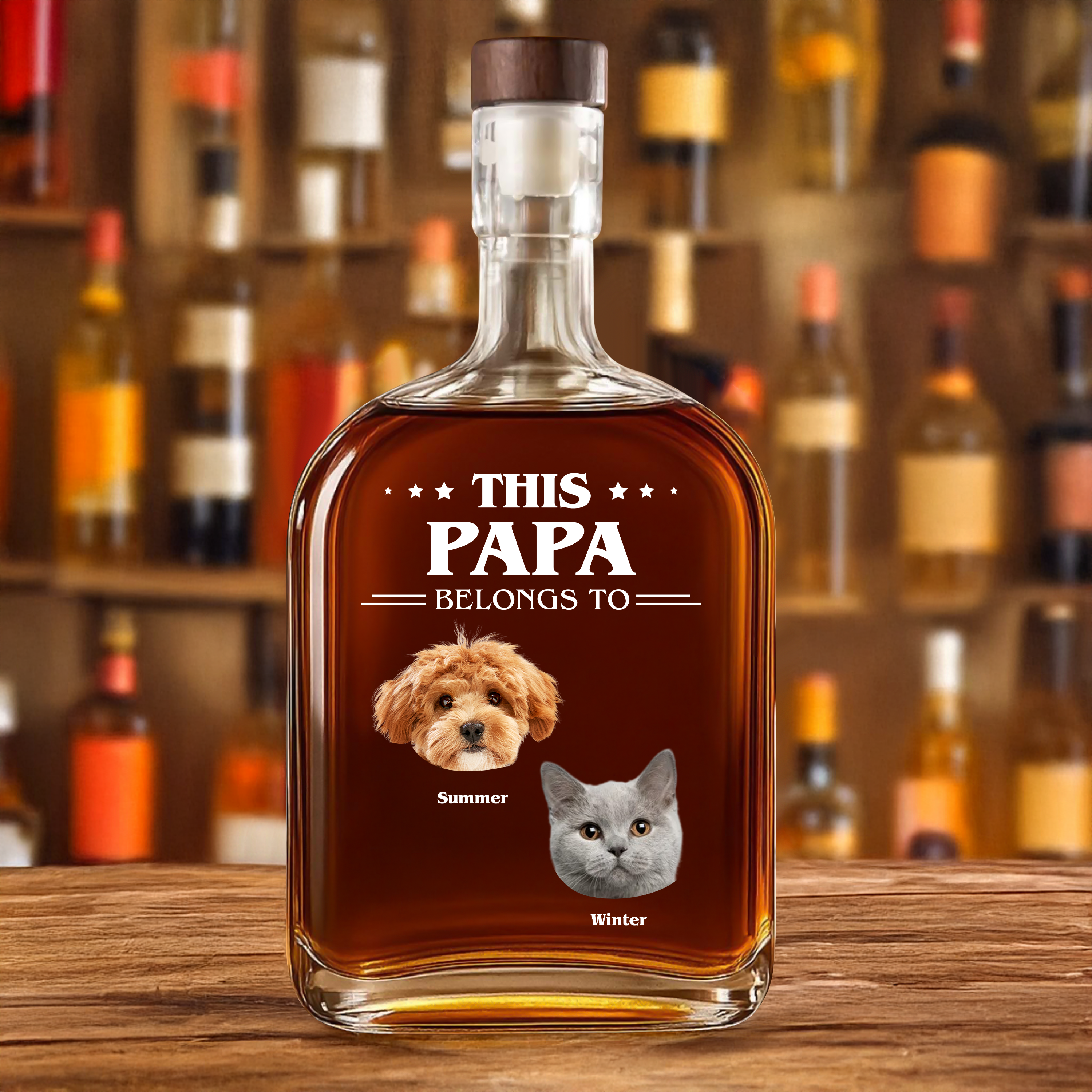 This Daddy Belongs To - Family Photo Personalized Custom Whiskey Bottle