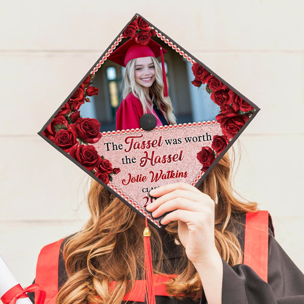 Personalized The Tassel Was Worth The Hassle, Class Of 2025, Photo Graduation Cap Topper, Decorations For Grad Cap