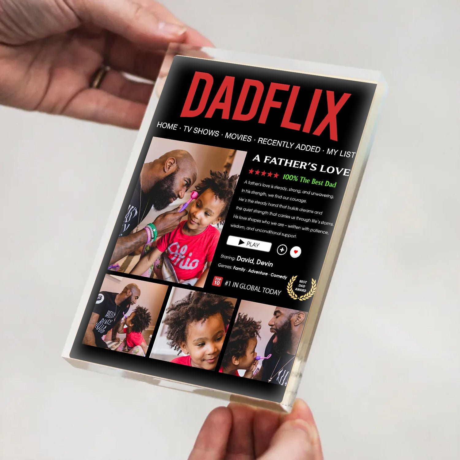 Dadflix - Custom Photo and Name Personalized Acrylic Block Plaque
