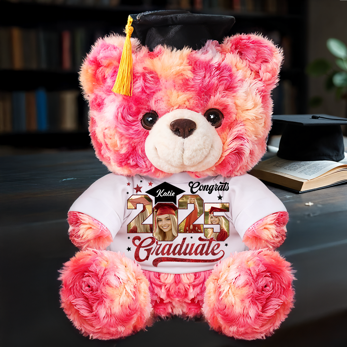 2025 Photo Frame Personalized Custom Graduation Teddy Bear Plush - Graduate Bear With Cap