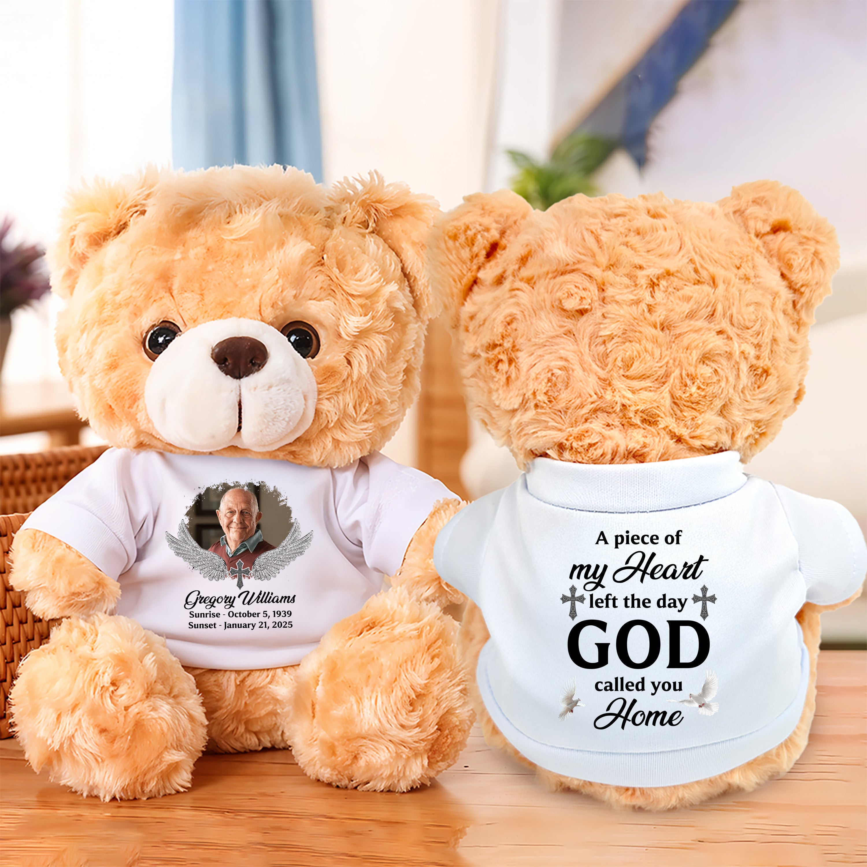 God Called You Home - Personalized Memorial Bear Plush - Custom Name and Photo Teddy Bear