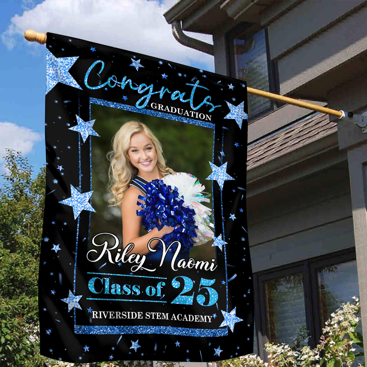 Congrats Graduation - Class Of 2025 With Photo – Graduation Garden Flag & Party Decor