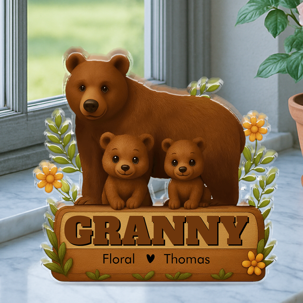 Family Bear - Personalized Name Gift - Custom Shape Acrylic Block Plaque