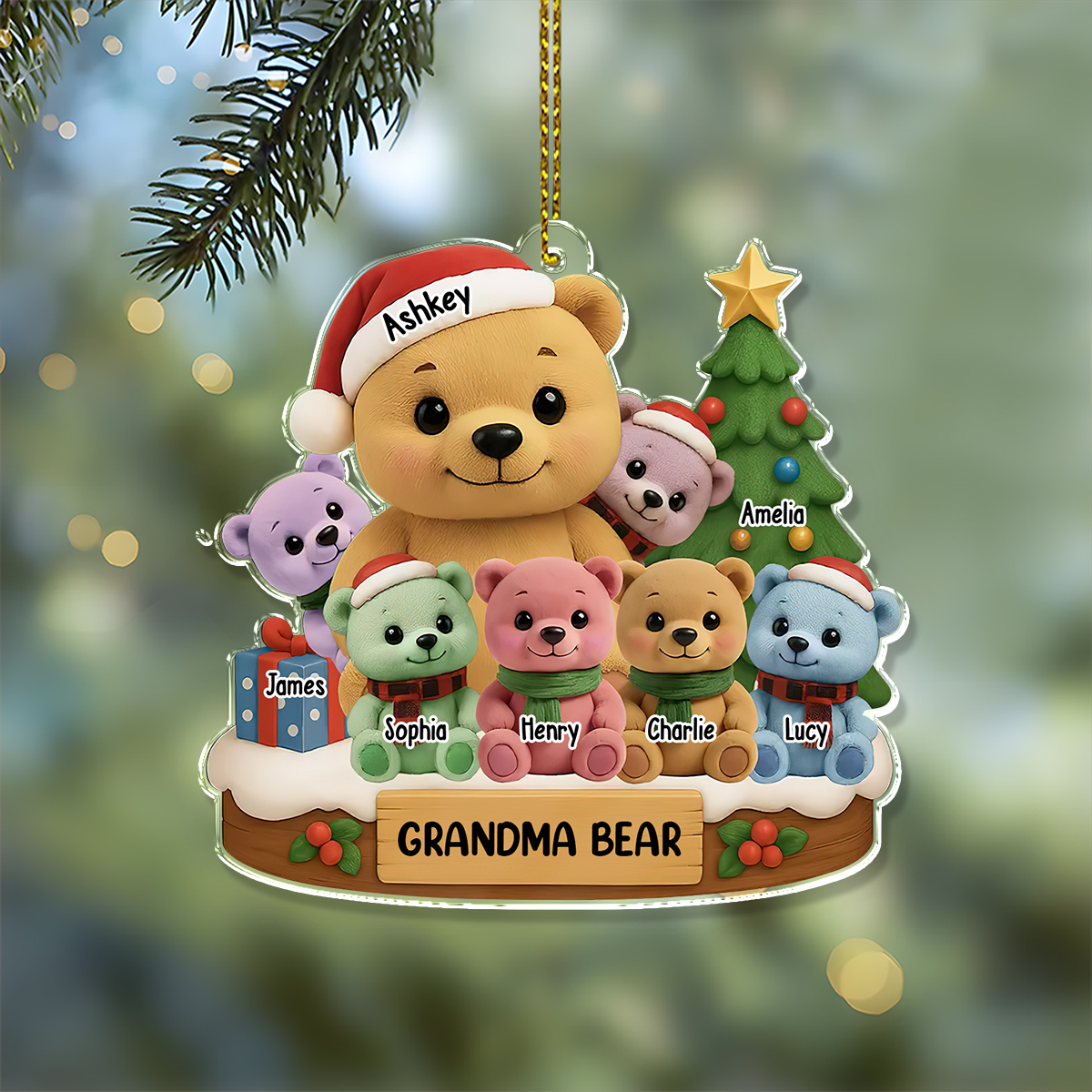 Custom Bear Family Name Ornament - Christmas Decor - Custom Shape Hologram Ornament