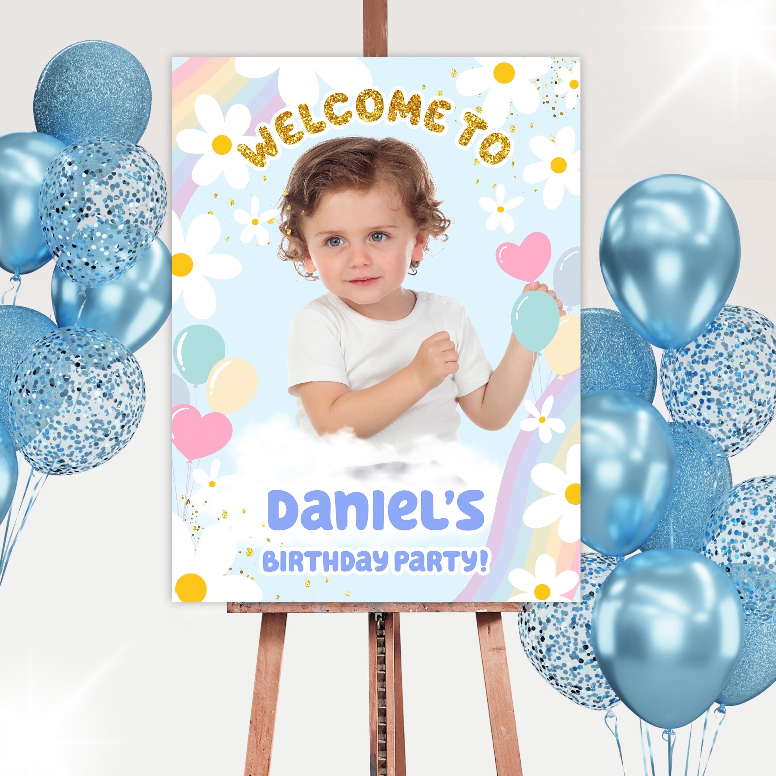 Birthday Party Sign Cute Style - Custom Name & Photo Law Sign - Birthday Party Welcome Sign