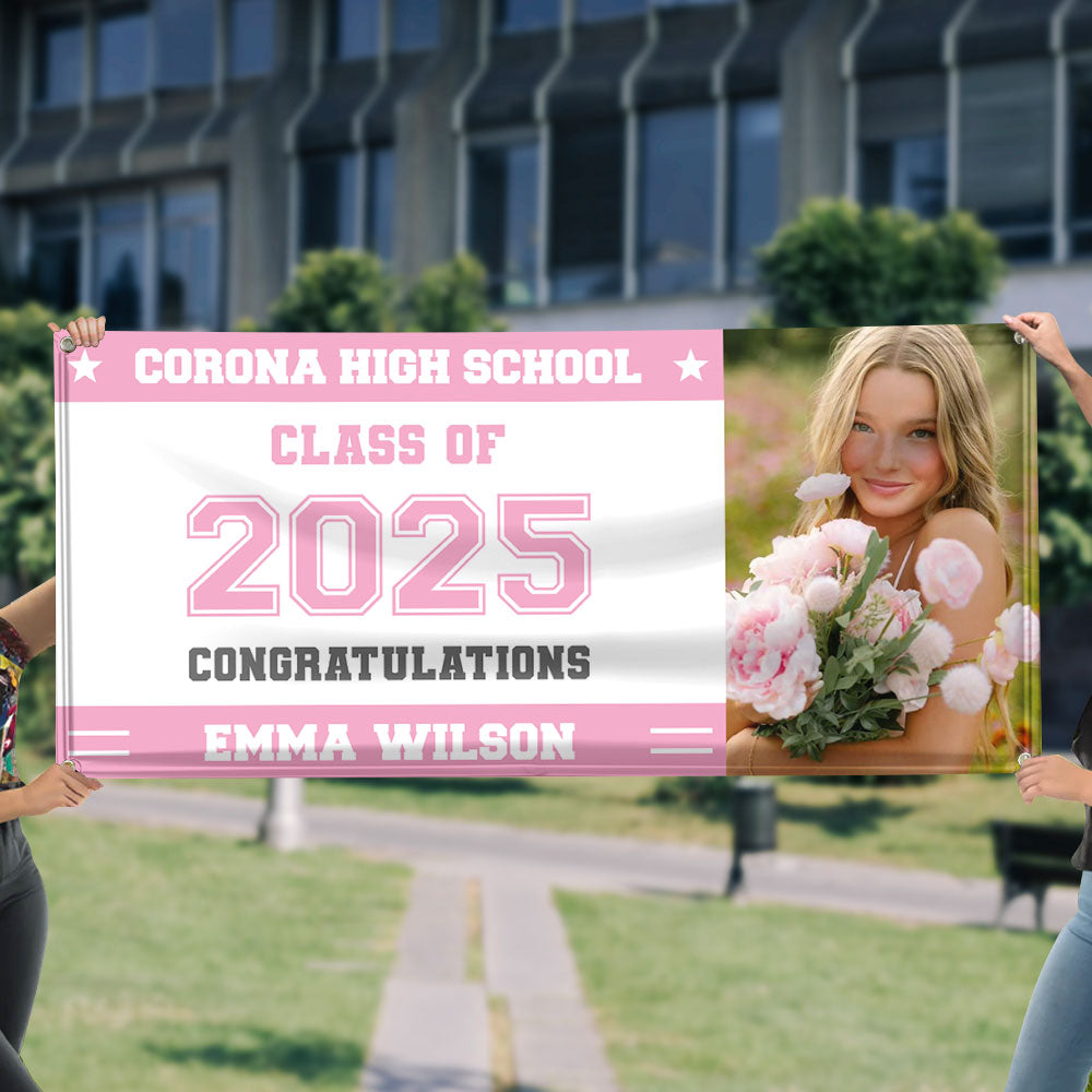 Class of 2025 Graduation Banner – Custom Name, Photo & School Logo Decoration