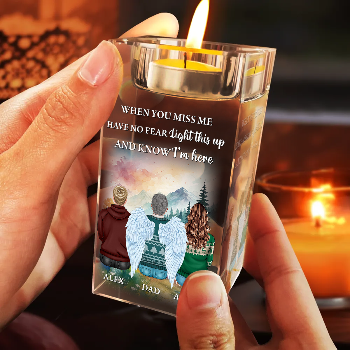 Custom Name and Appearance - Personalized Crystal Candle Holder - Memorial Gift