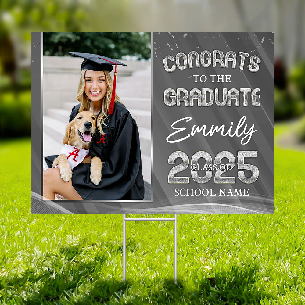 Congrats Class Of 2025 Lawn Sign, Personalized Photo Graduate 2025 Graduation Lawn Sign