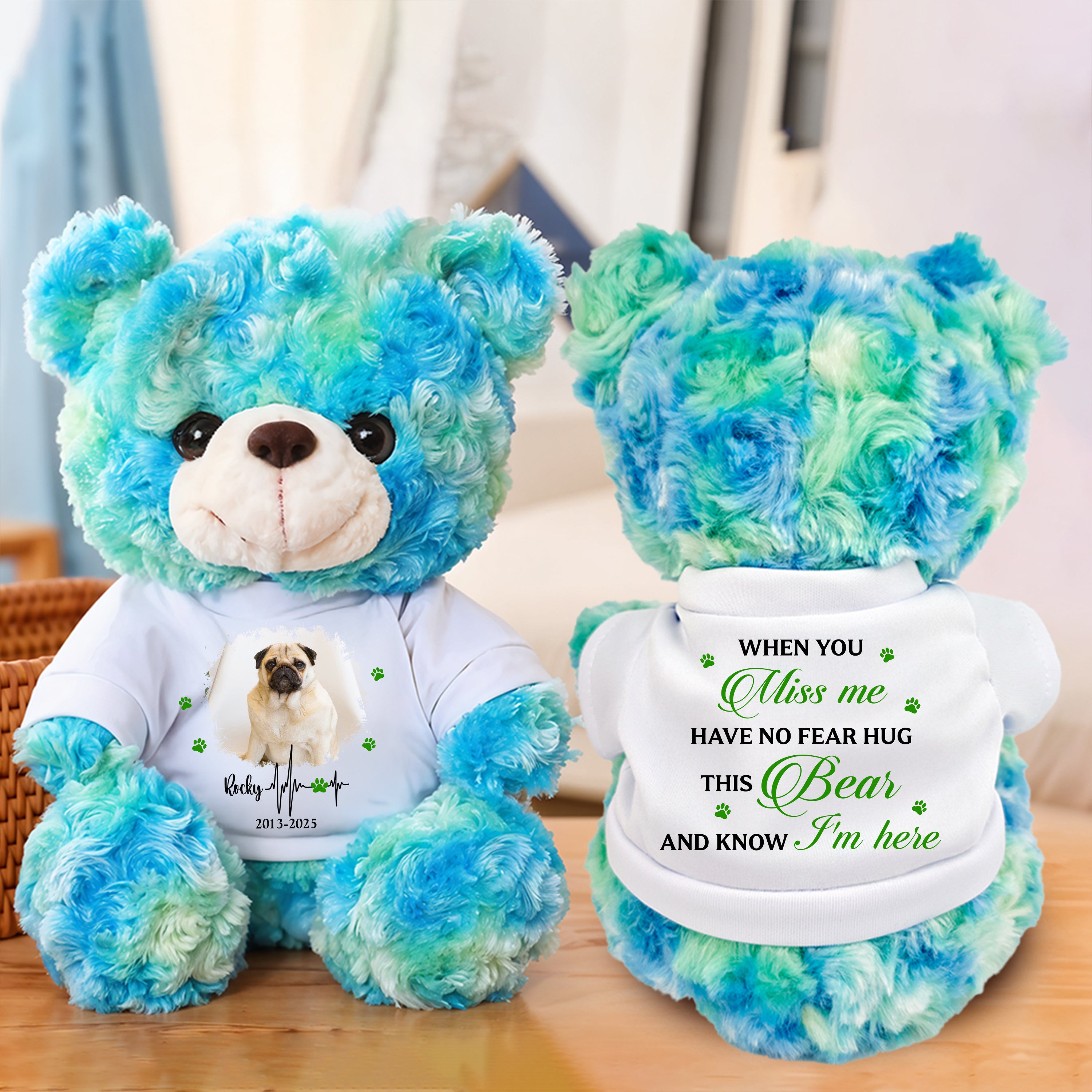 Hug This Bear I'm Here - Personalized Pet Memorial Bear Plush - Custom Name and Photo Teddy Bear