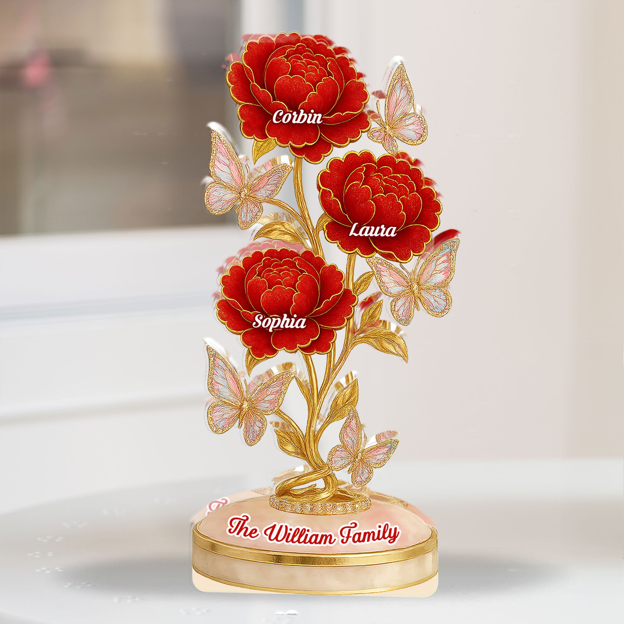 Our Family Flower - Personalized Custom Shaped Acrylic Plaque - Peony Flowers