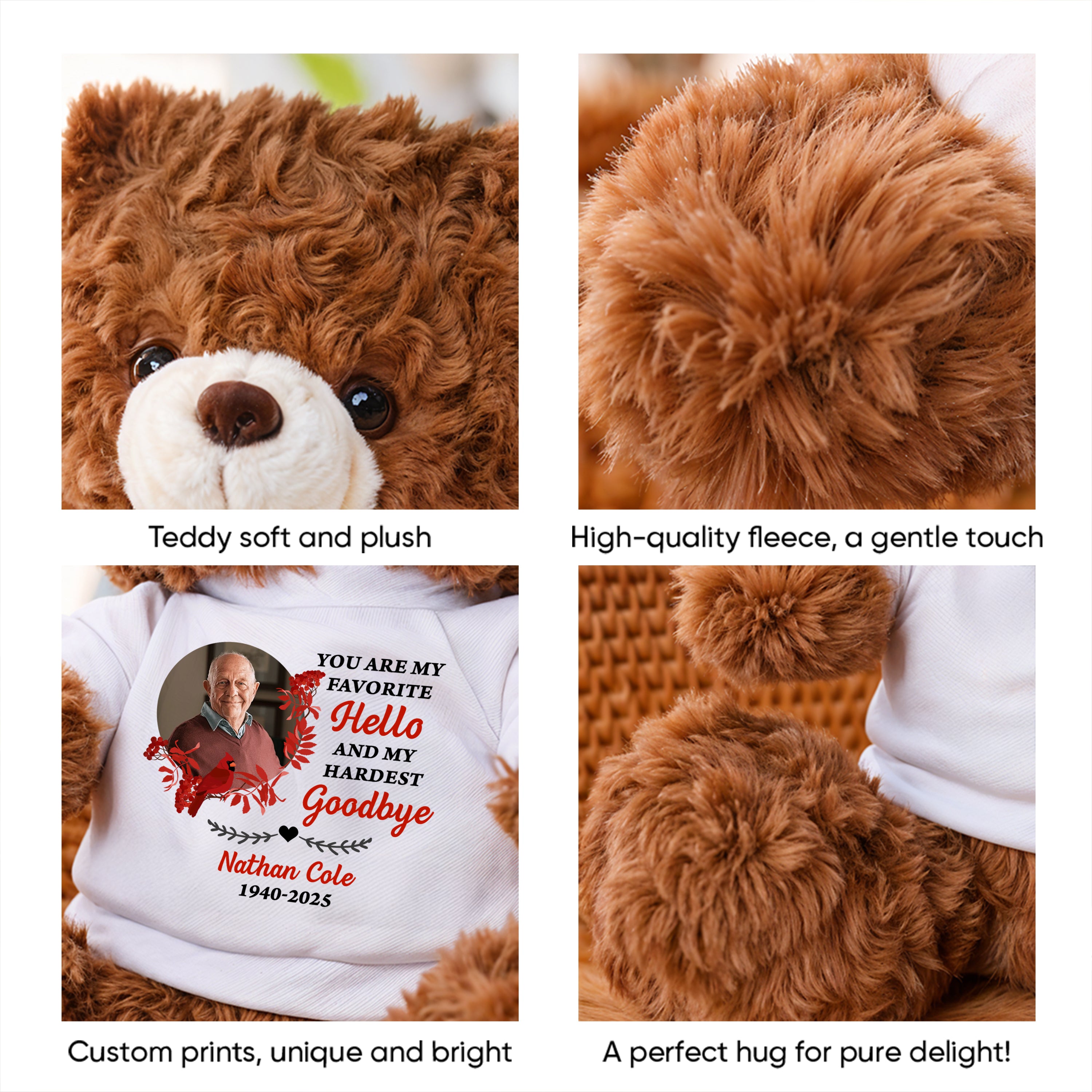 My Hardest Goodbye - Personalized Memorial Gift - Custom Name and Photo Teddy Bear