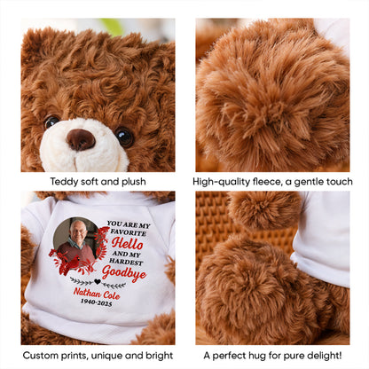 My Hardest Goodbye - Personalized Memorial Gift - Custom Name and Photo Teddy Bear