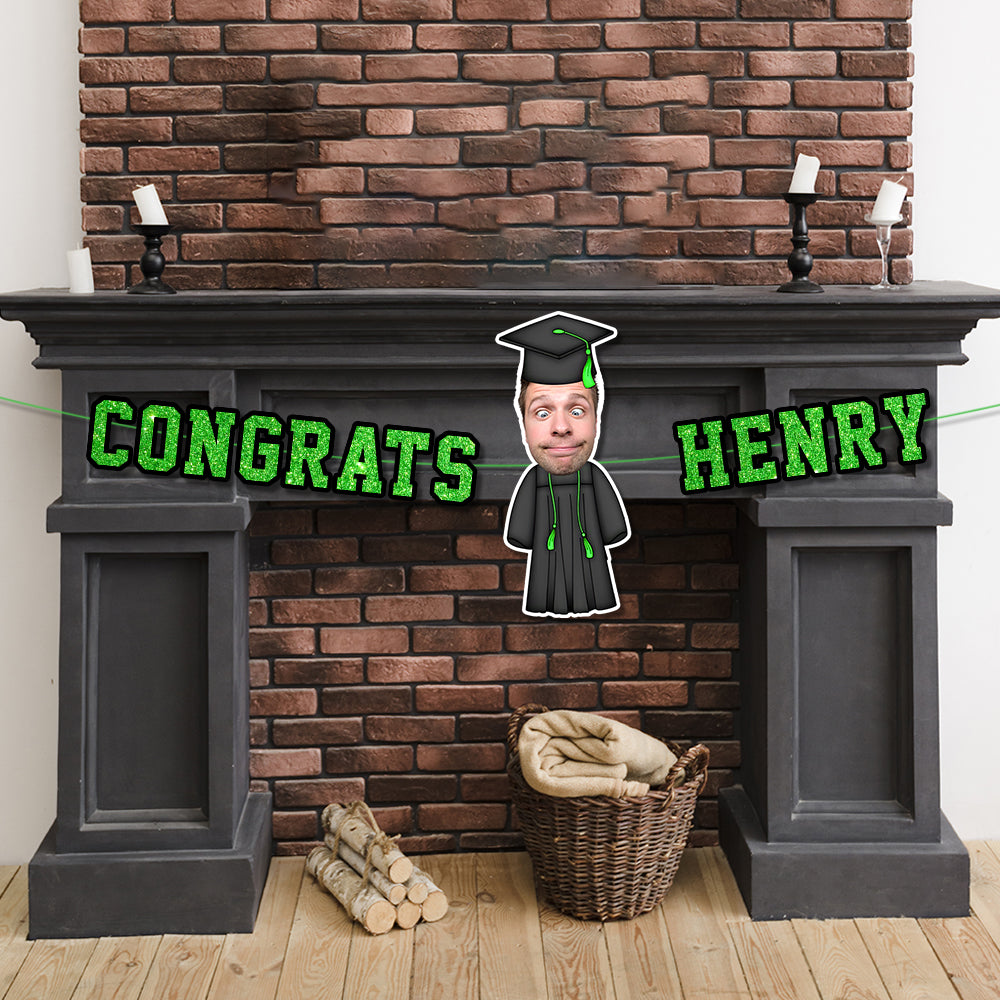 Custom Name Bunting Party Decorations - Personalized Alphabet Letters and Face Photo - Graduation Decor