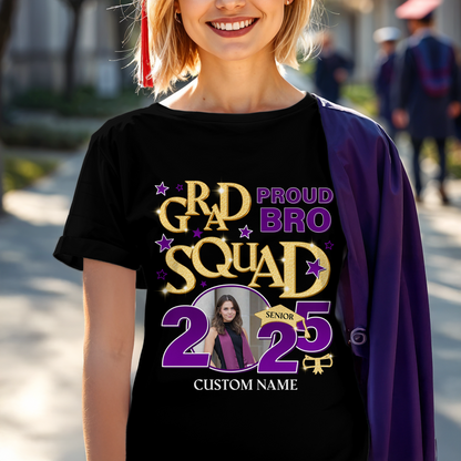 Proud Family Grad Squad Senior 2025 T-Shirt Custom Graduation Shirt Upload Photo T-shirt, Personalized Graduation T-shirt, Graduation Gift