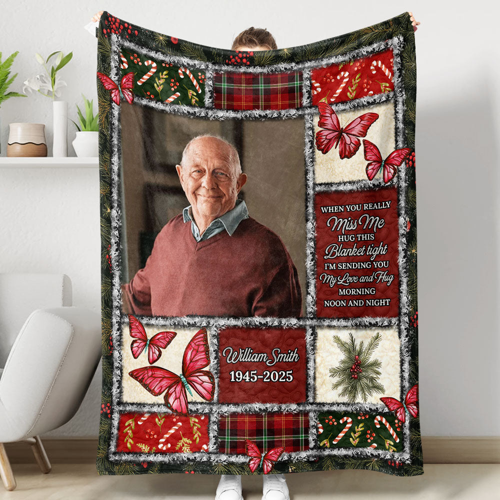 When You Miss Me - Custom Name and Photo Memorial Blanket - Christmas Gift
