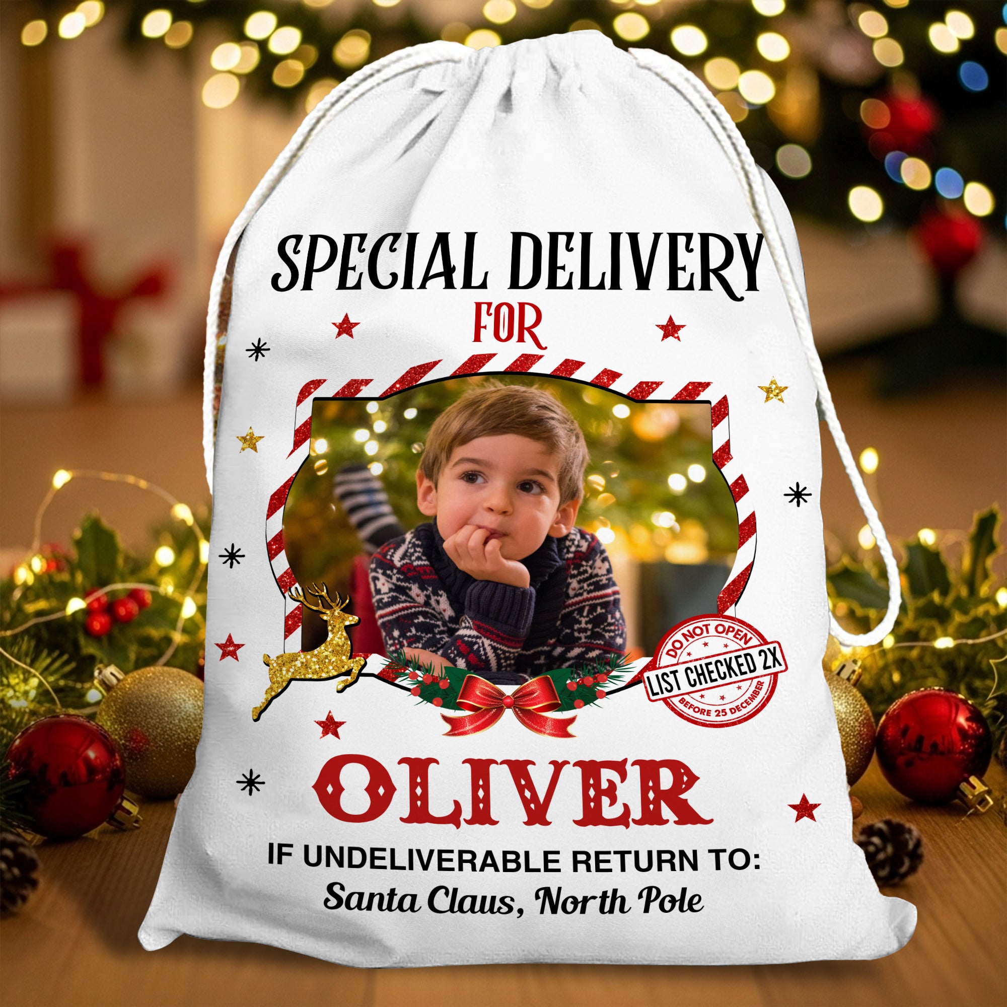 Special Delivery For - Christmas Bag Custom Photo - Christmas Sack Gift for Kids