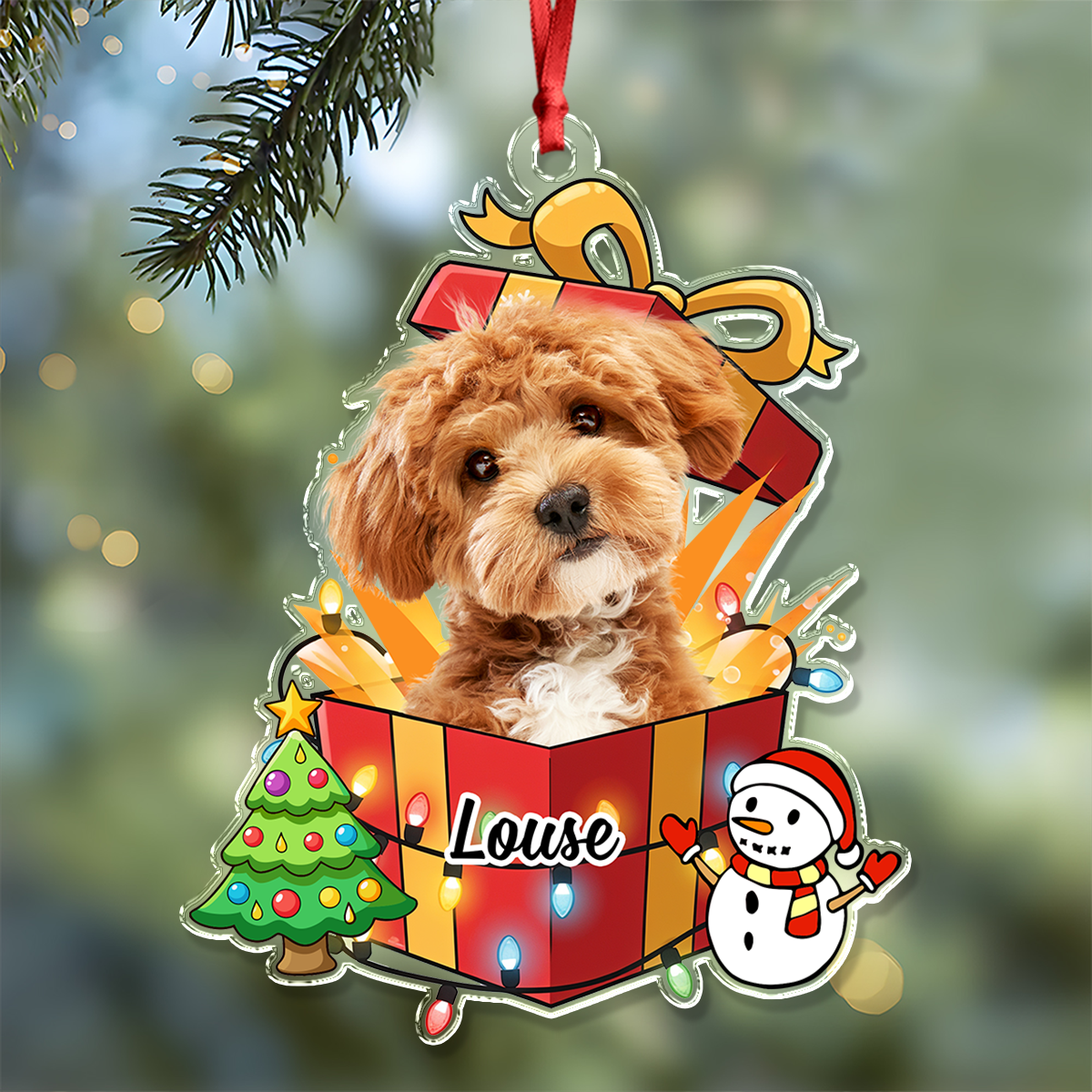 Custom Pet Name and Photo - Custom Shape Hologram Ornament - Christmas Decor