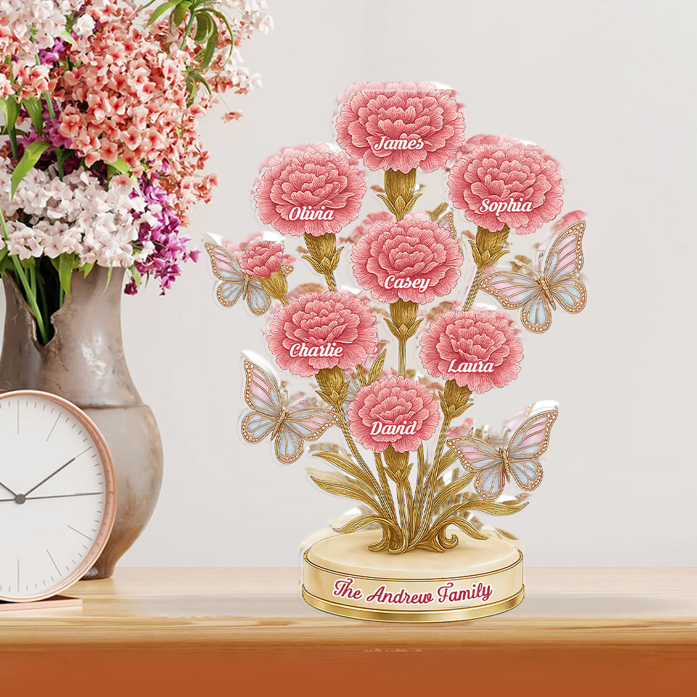 Our Family Flower - Personalized Custom Shaped Acrylic Plaque - Carnation Flowers