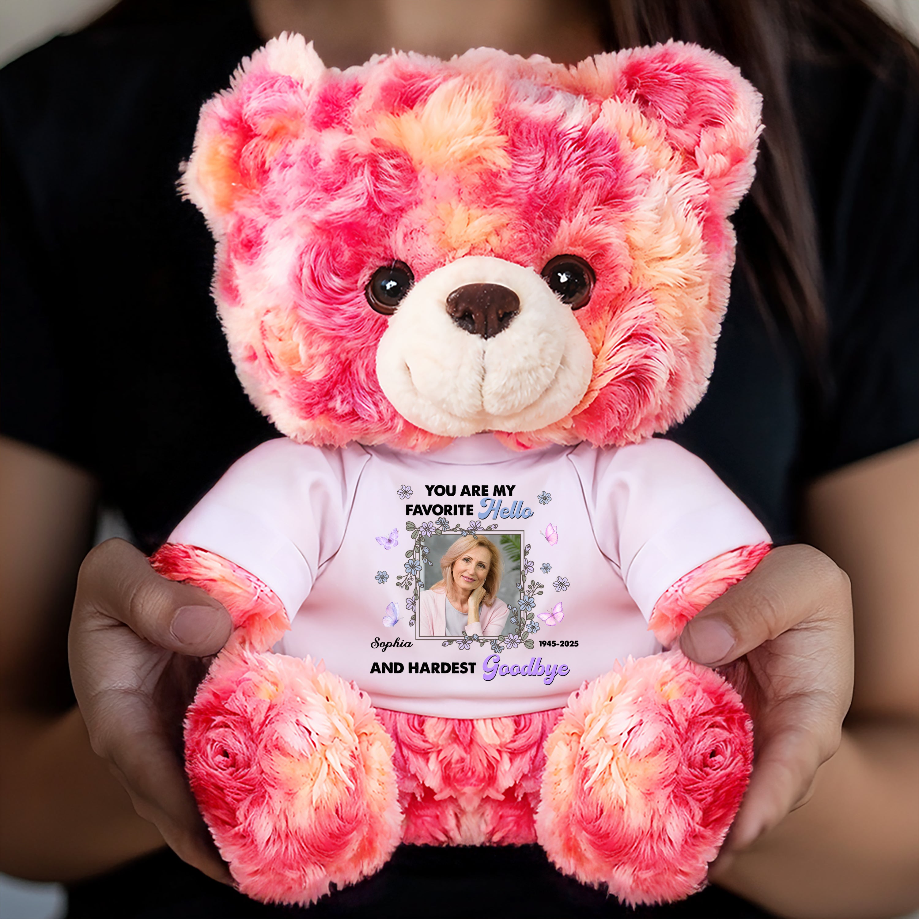 You Are My Favorite Hello - Personalized Memorial Bear Plush - Custom Name and Photo Teddy Bear