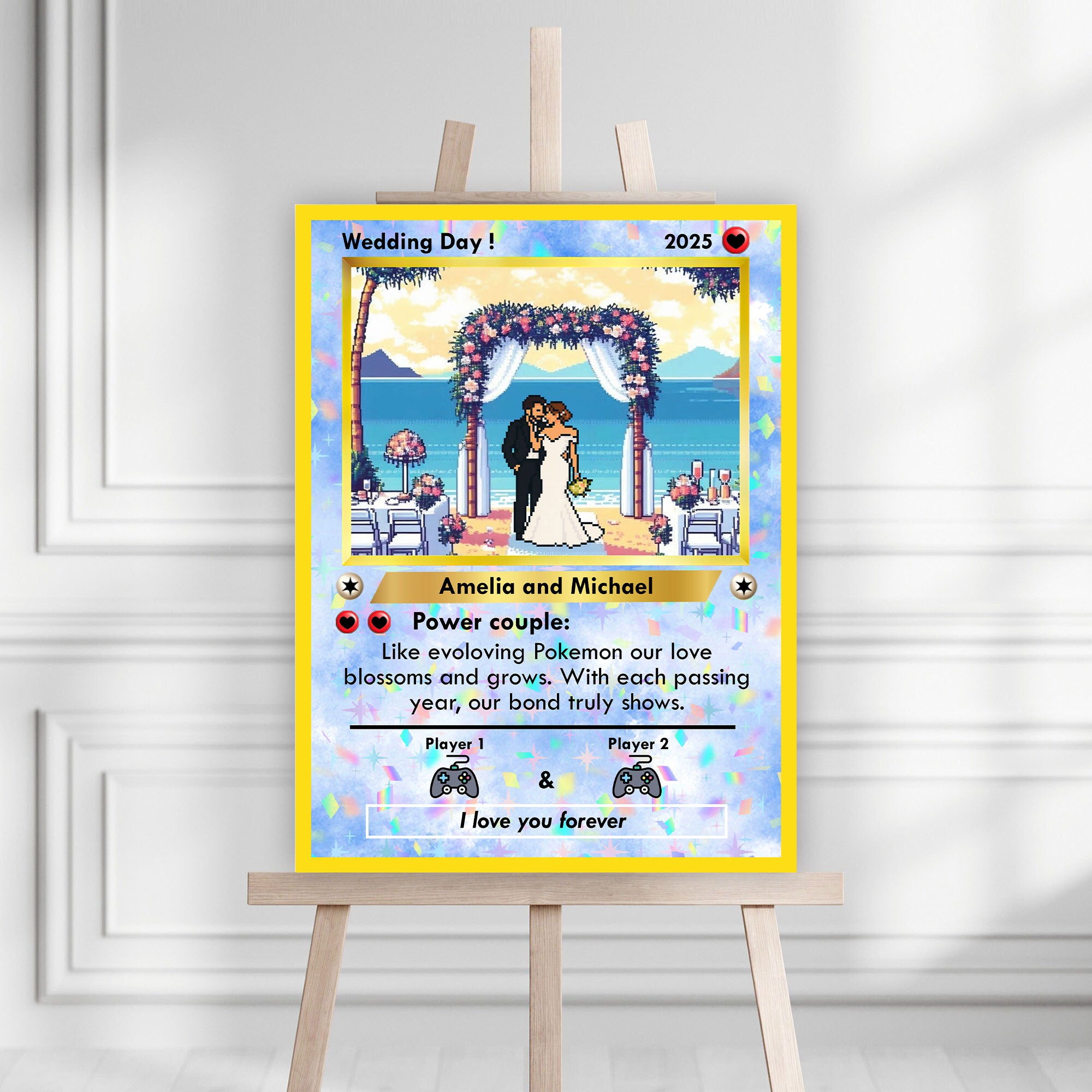 Wedding Welcome Sign - Pixel Style Art - Custom Name and Photo Wedding Law Sign