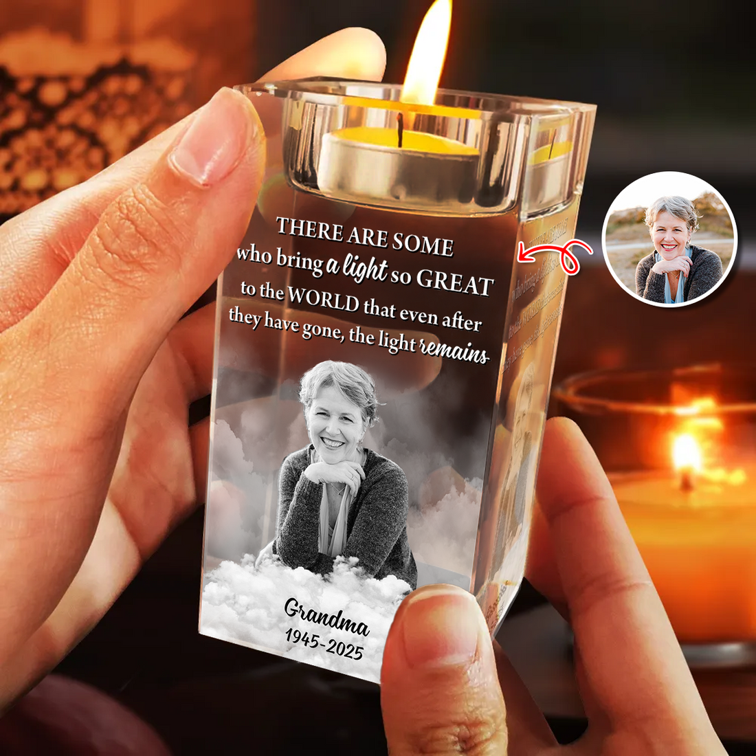 Custom Name and Photo - Personalized Crystal Candle Holder - Sympathy Gift