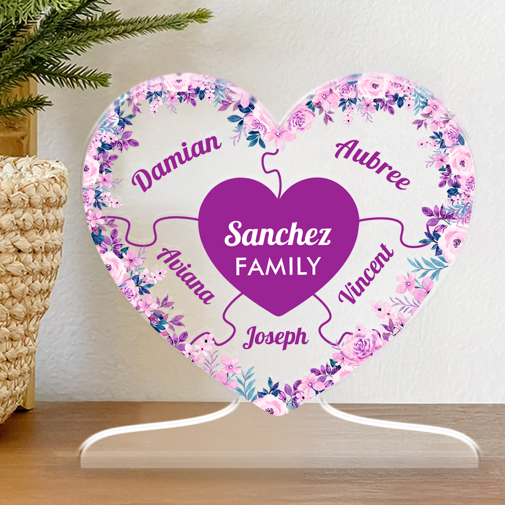 Family Heart Puzzle - Personalized Family Name Gift - Custom Shape Acrylic Block Plaque