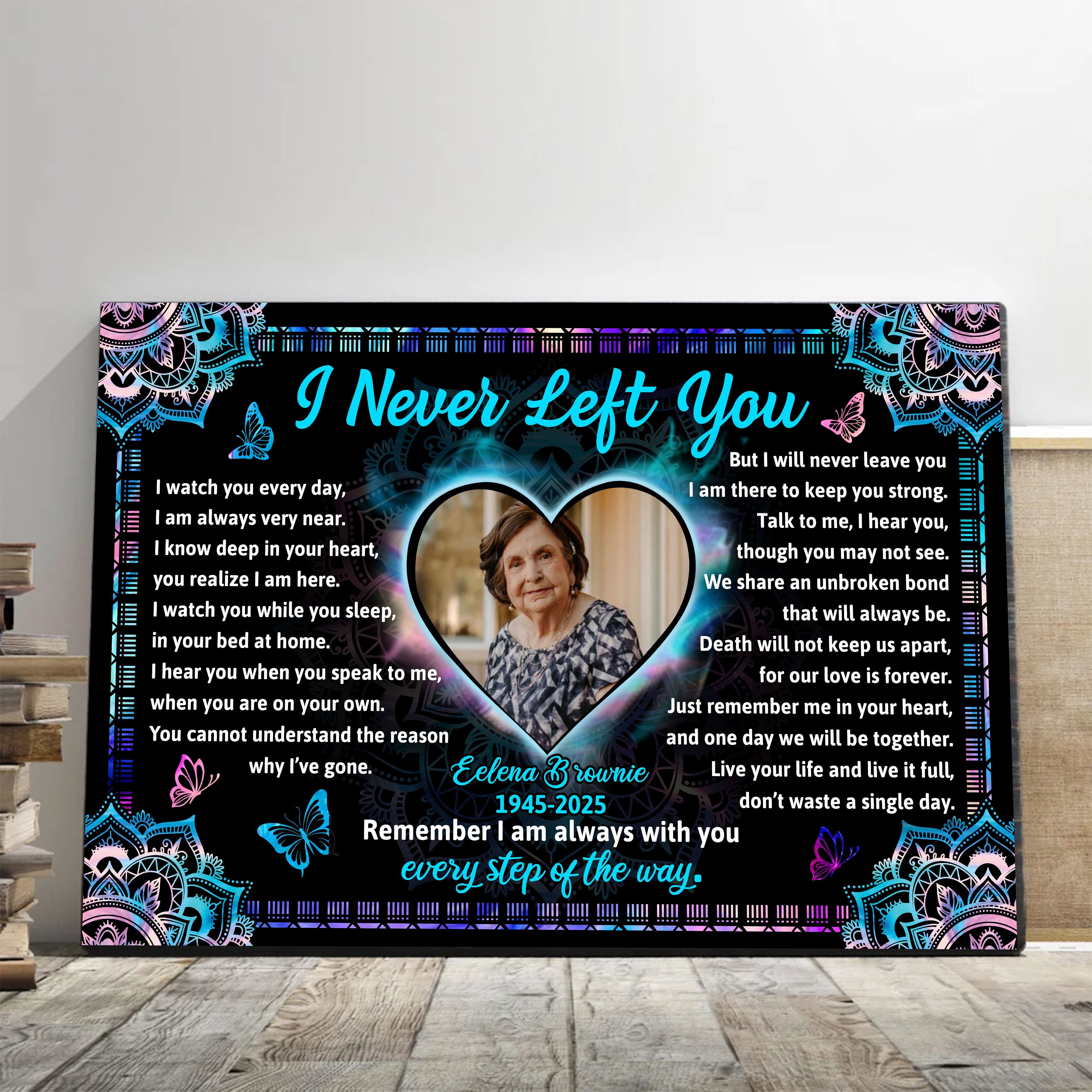 I Never Left You - Custom Name and Photo - Canvas Sign - Memorial Gift