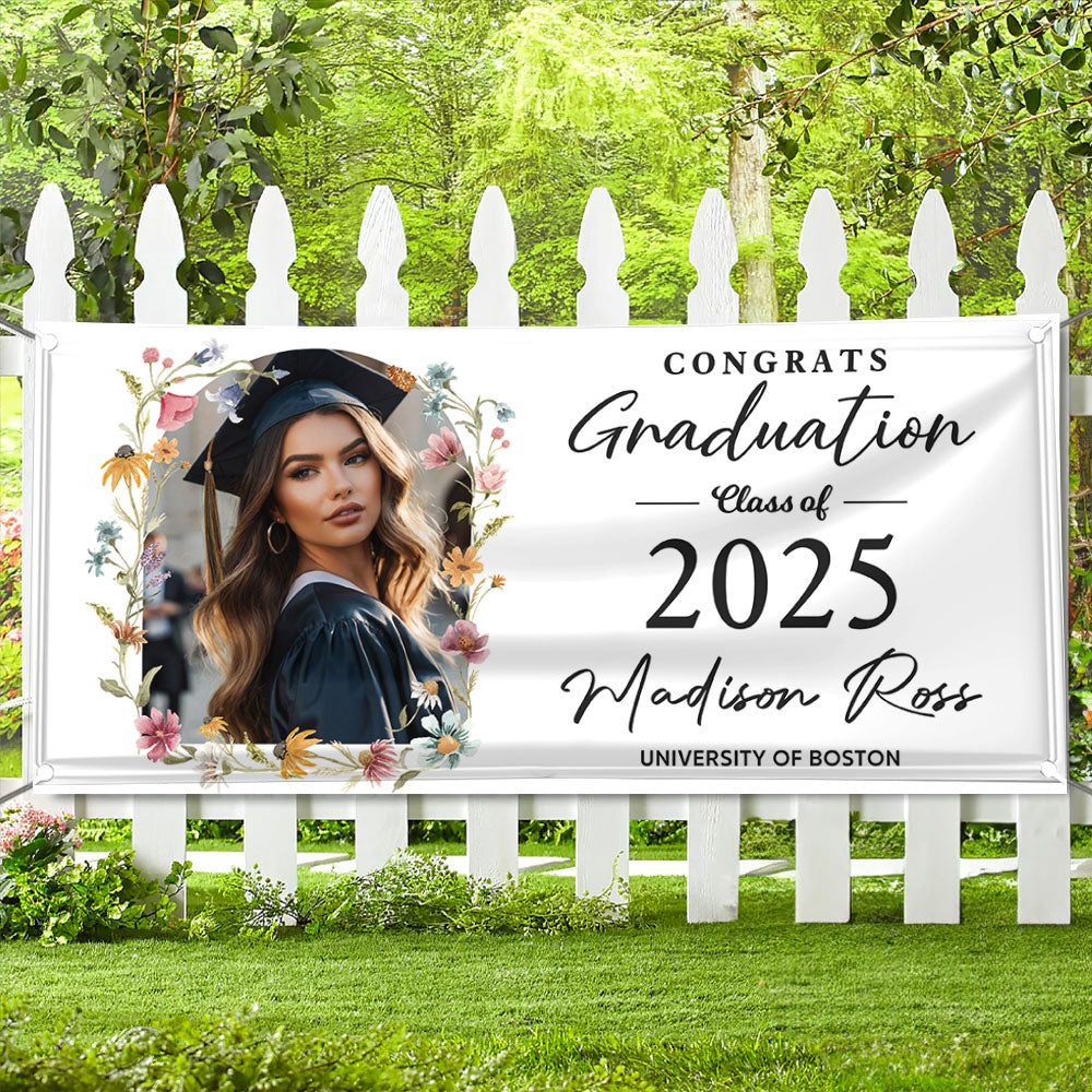 Congrats Graduation Class Of 2025 Personalized Flower Photo Banner