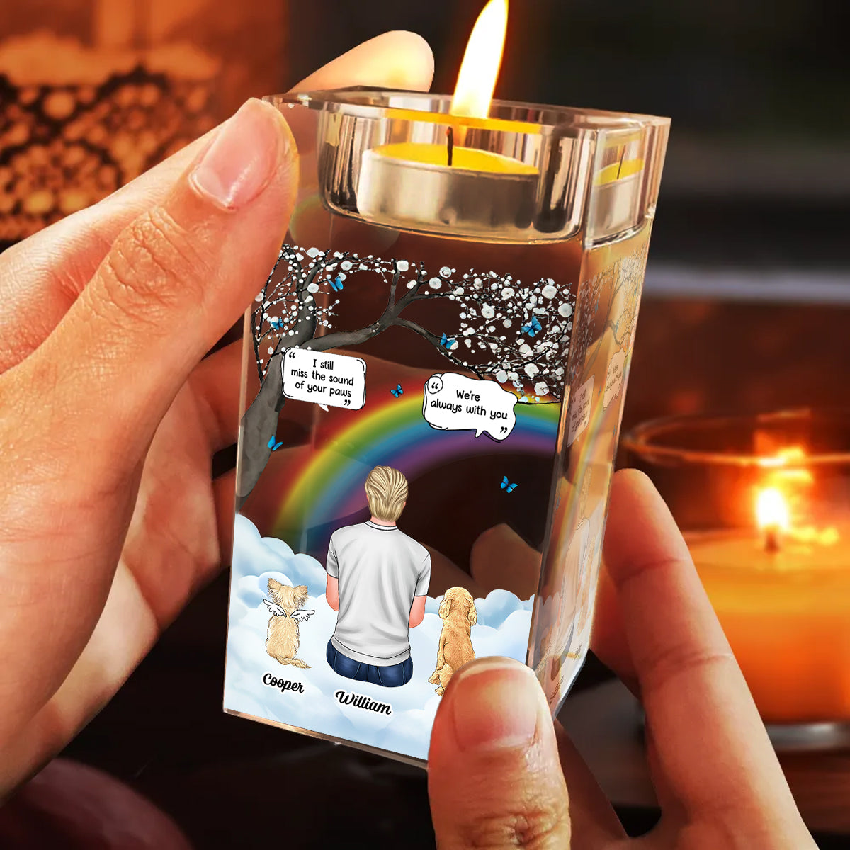 Custom Name and Appearance - Personalized Crystal Candle Holder - Pet Memorial