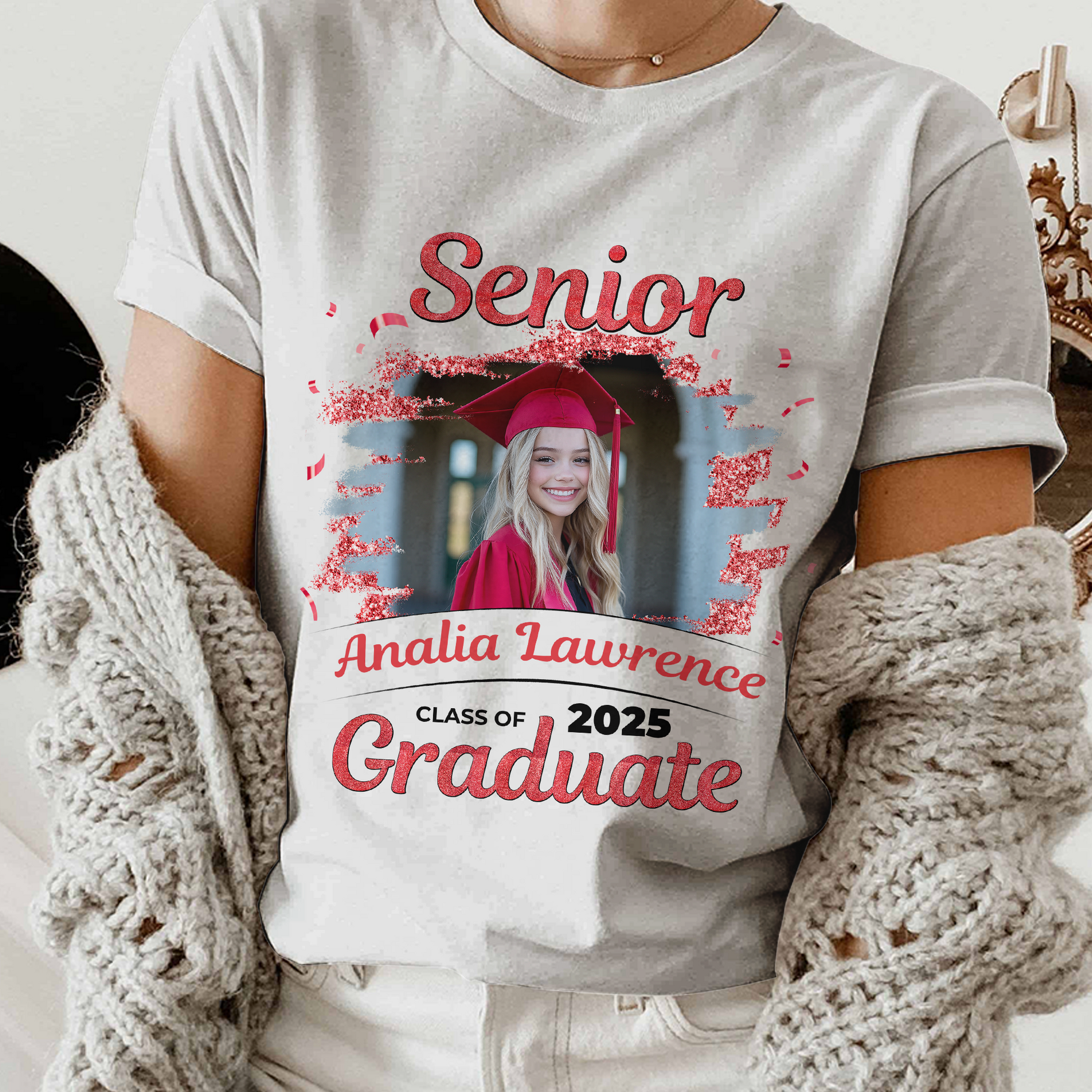 Senior Custom Photo, Name And Year, Graduation - Gift For Graduation - Personalized T-Shirt