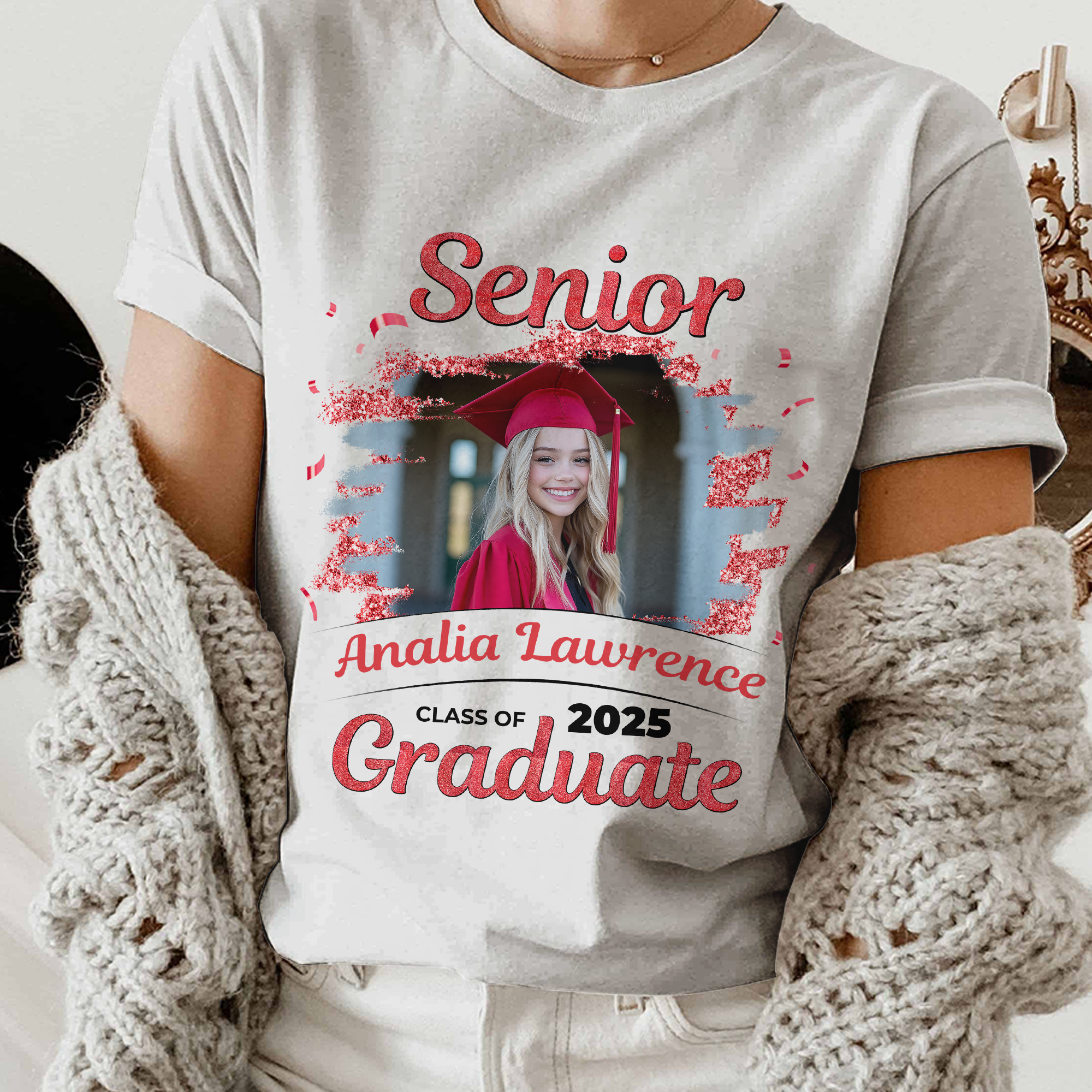 Senior Custom Photo, Name And Year, Graduation - Gift For Graduation - Personalized T-Shirt