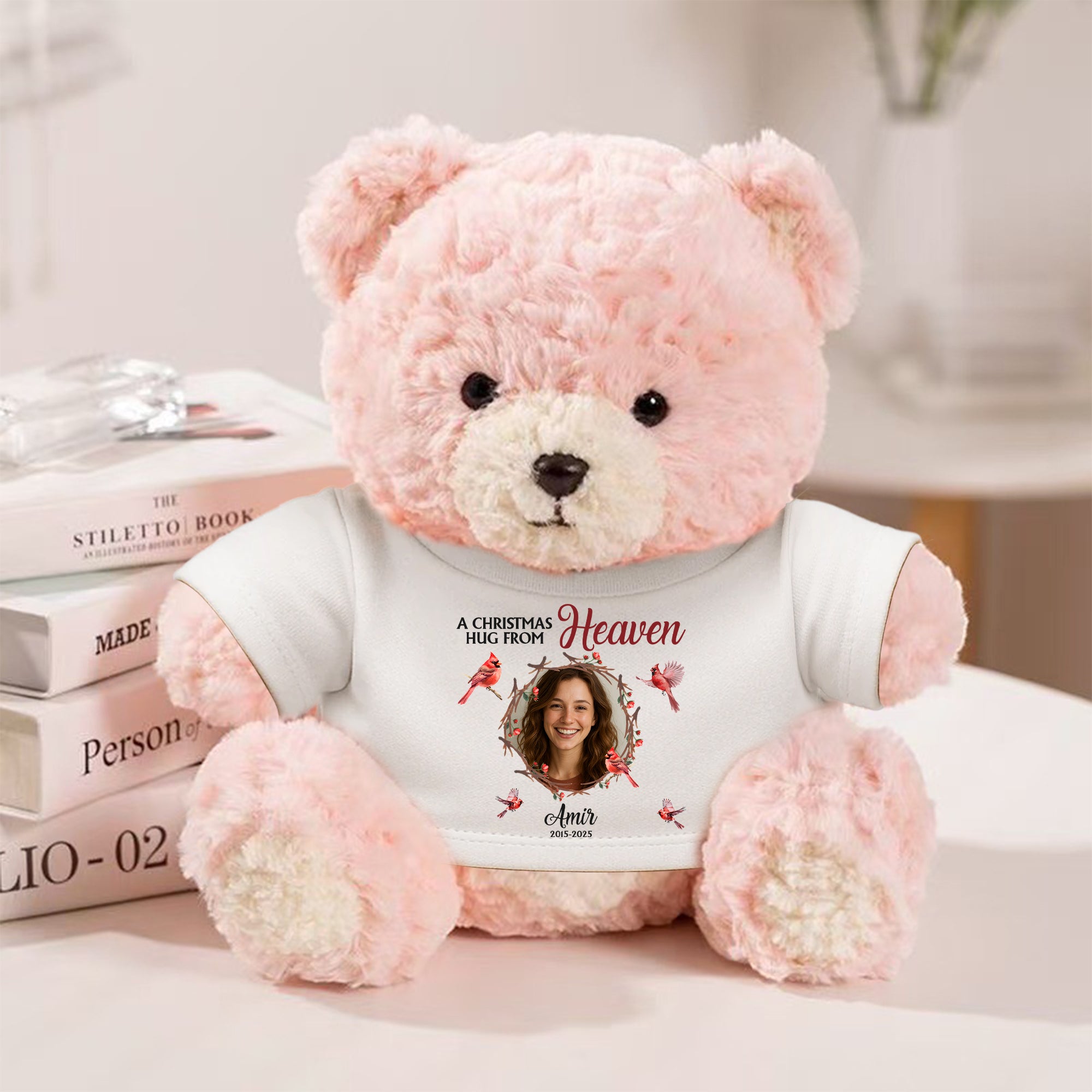 A Christmas Hug From Heaven - Memorial Bear Plush - Custom Photo Cute Bear