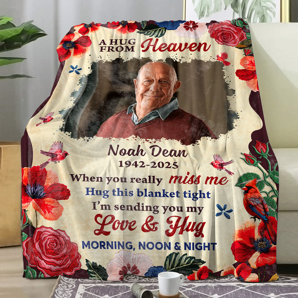 Hug From Heaven - Custom Photo Sympathy Gift - Personalized Memorial Custom Blanket