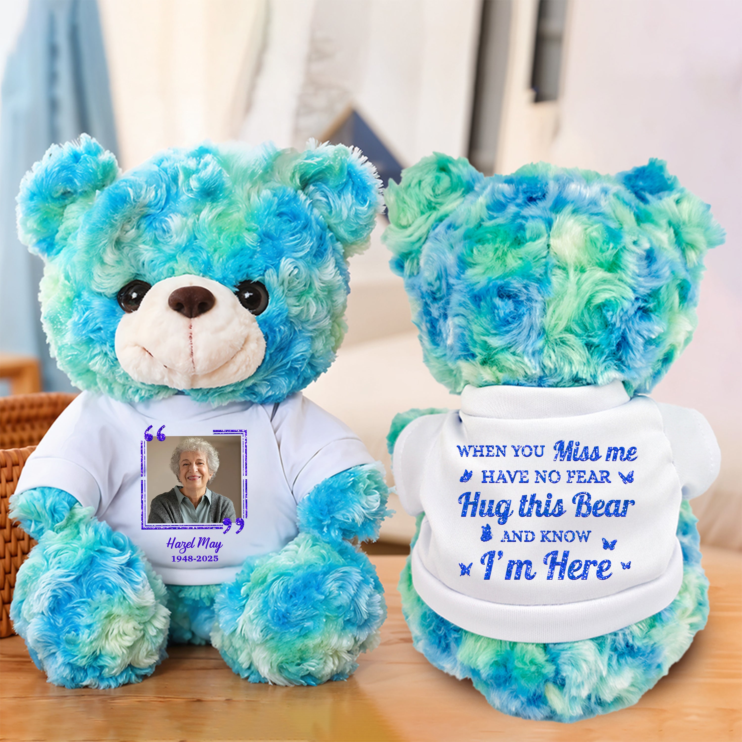Memorial Teddy Bear - When You Miss Me - Custom Name and Photo Teddy Bear
