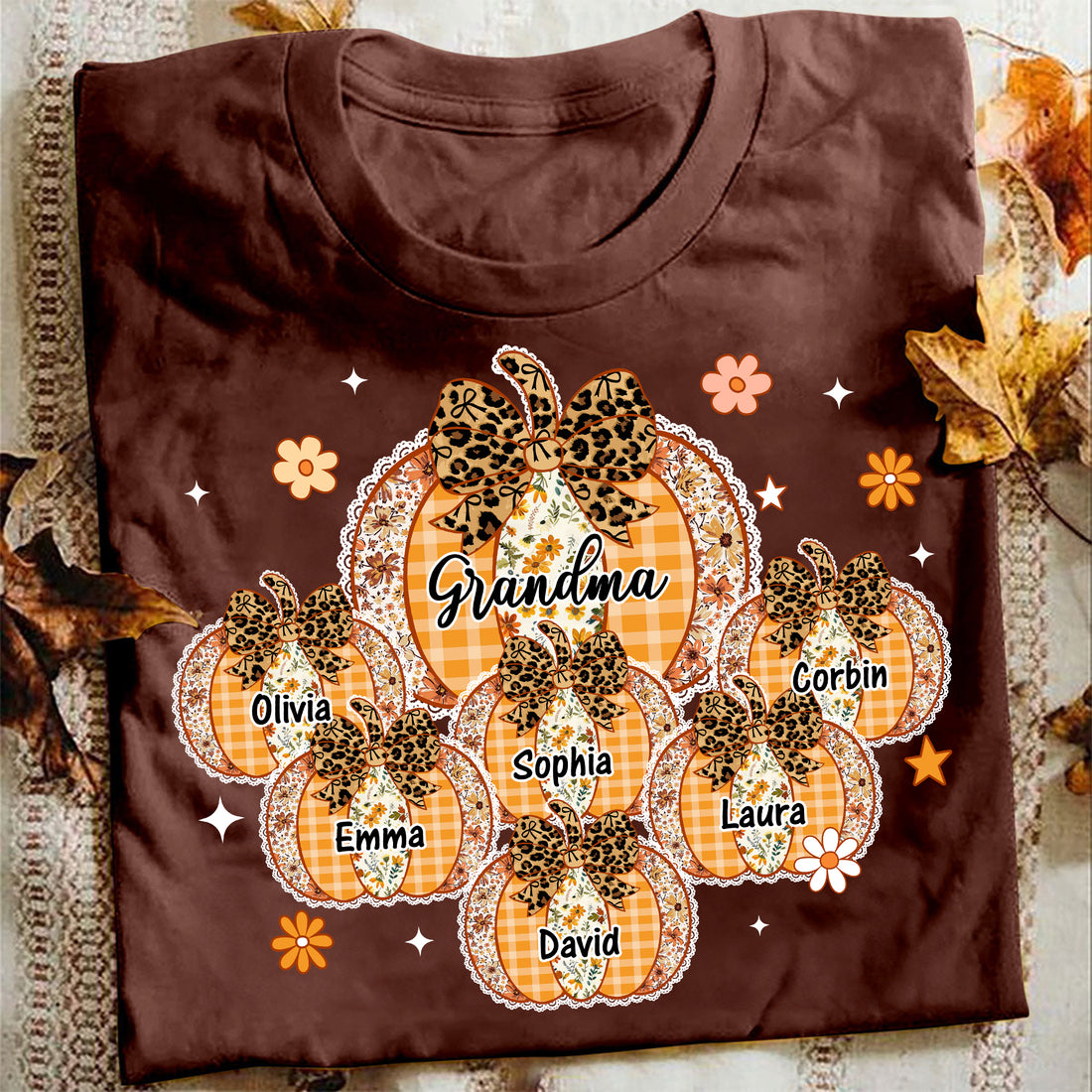 Grandma Custom Pumpkins With Kids Names Shirt - Personalized Shirt Custom T-shirt