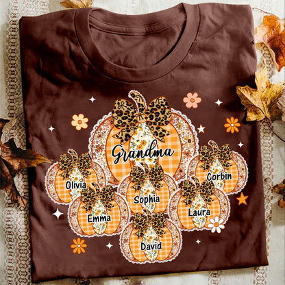 Grandma Custom Pumpkins With Kids Names Shirt - Personalized Shirt Custom T-shirt