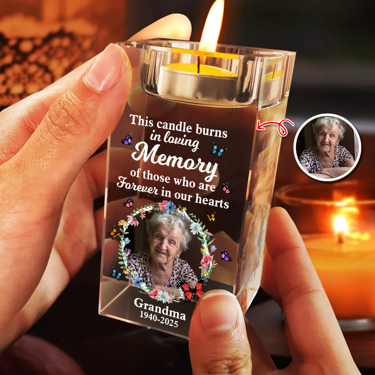 In Loving Memory  - Personalized Crystal Candle Holder - Memorial Gift