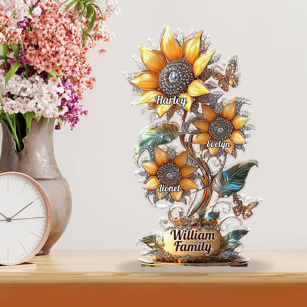 Family Flower - Personalized Custom Shaped Acrylic Plaque - Sunflower