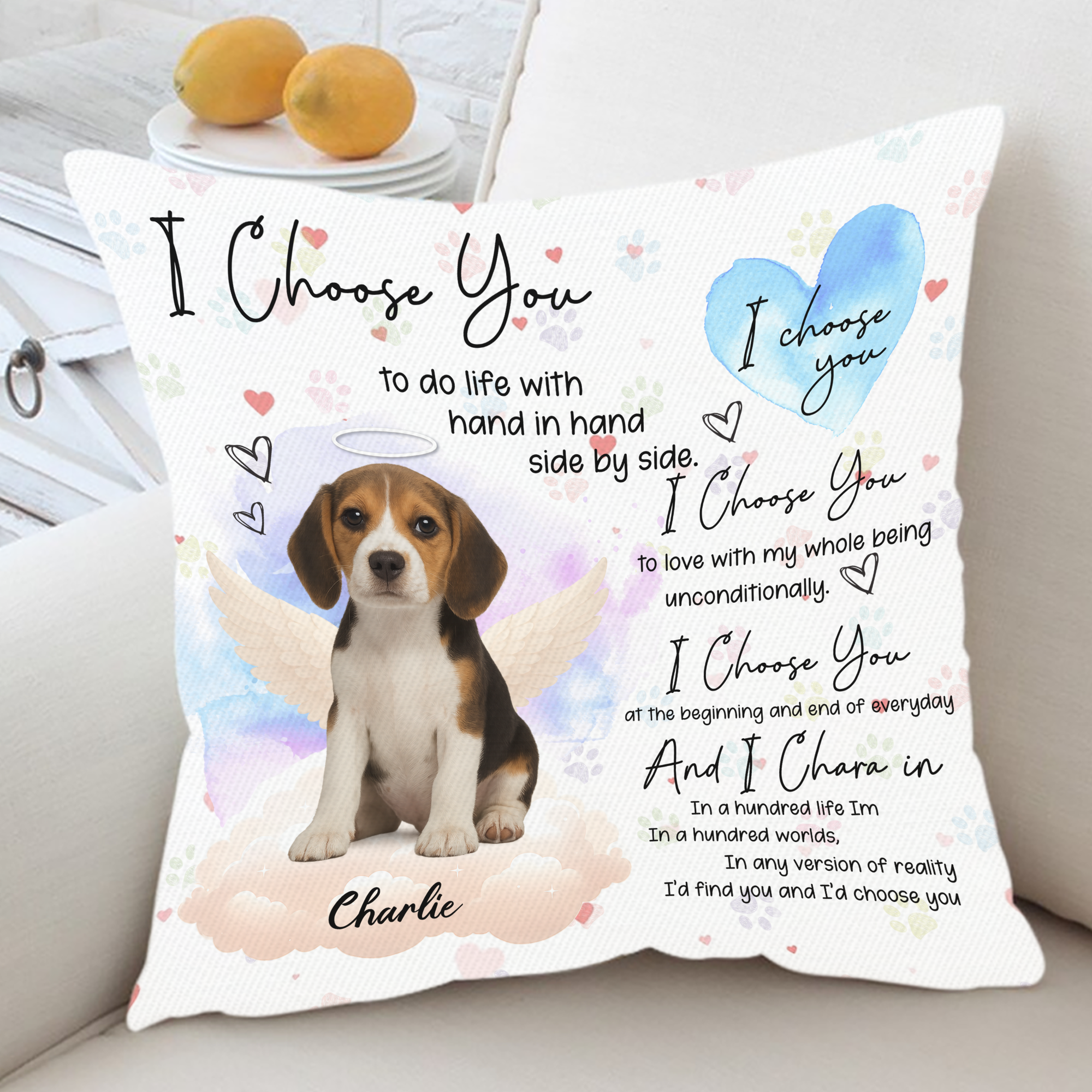 Custom Dog Name and Photo - I Choose You - Personalized Pillow - Pet Memorial