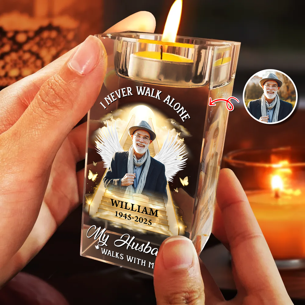 Never Walk Alone - Personalized Crystal Candle Holder - Sympathy Gift