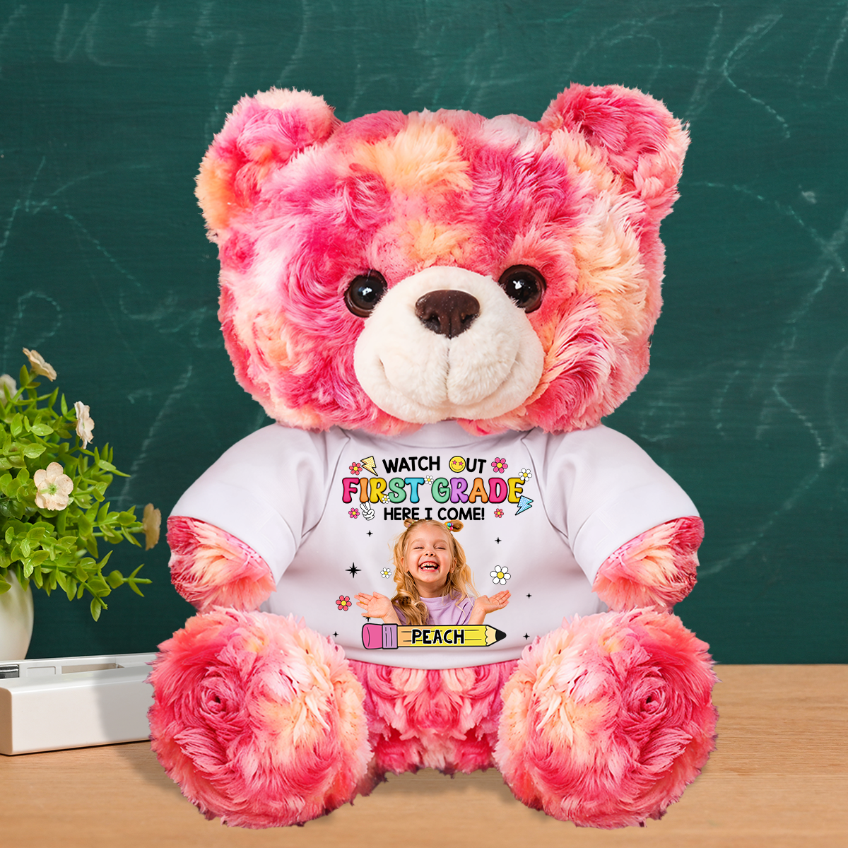 Personalized Back To School Teddy Bear Plush for Kids - Custom Photo and Name Bear - Personalized Plush Bear