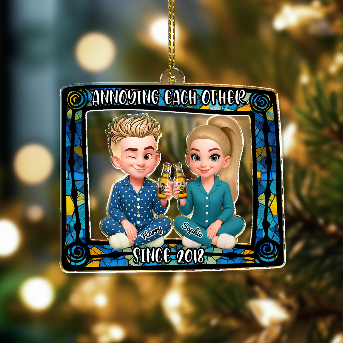 Annoying Each Other - Custom Name and Appearance - Custom Shape Hologram Ornament - Gift for Couple