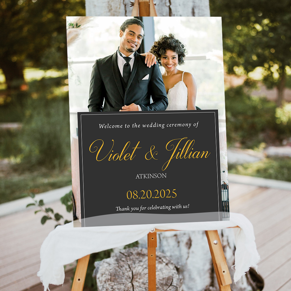Wedding Ceremony Welcome Sign - Custom Name and Photo Wedding Law Sign