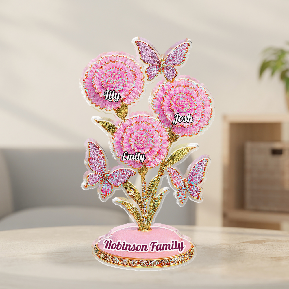 Family Flower - Custom Name with Flower Shape  - Custom Shape Acrylic Block Plaque