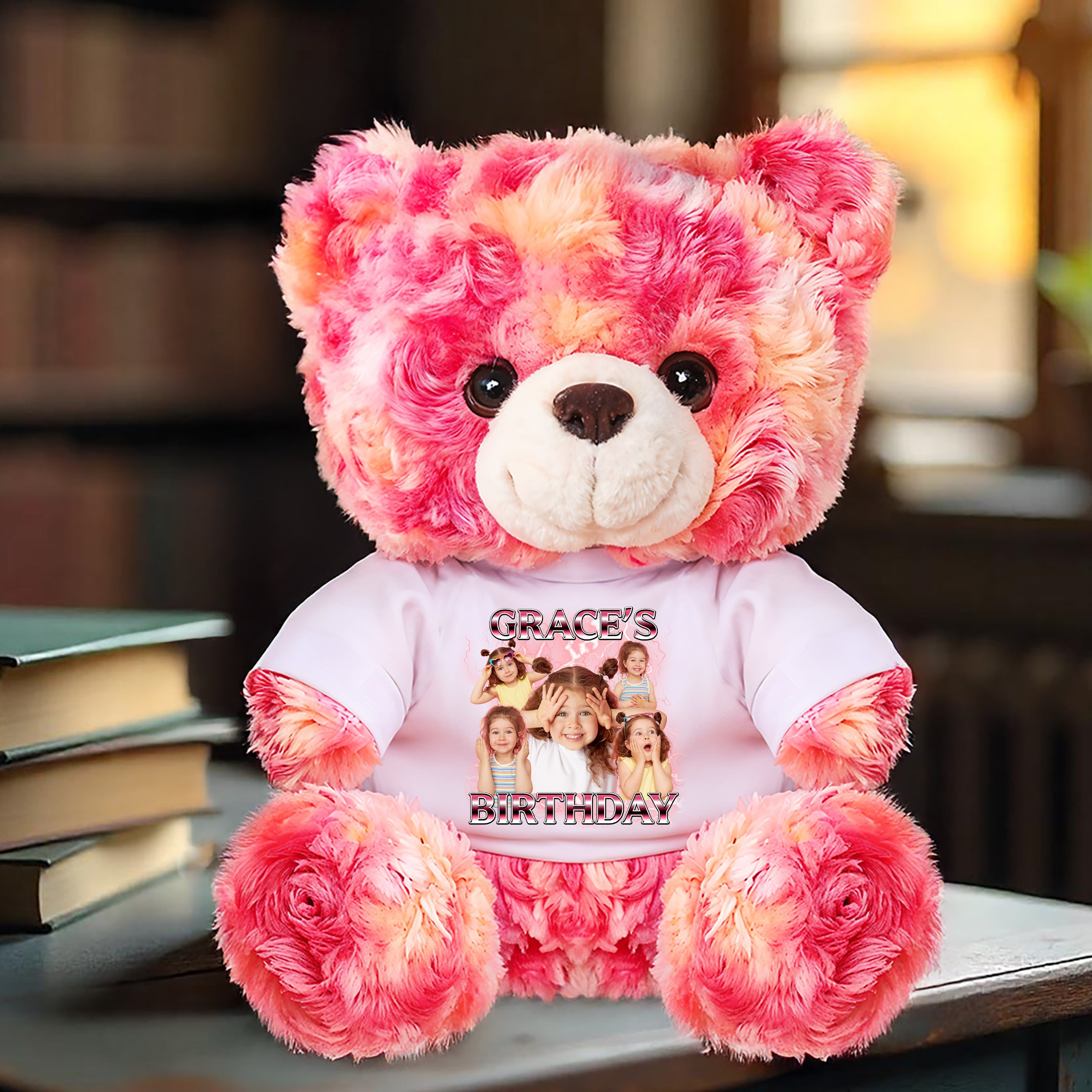 Birthday Teddy Bear Plush - Custom Photo and Name  - Personalized Plush Bear
