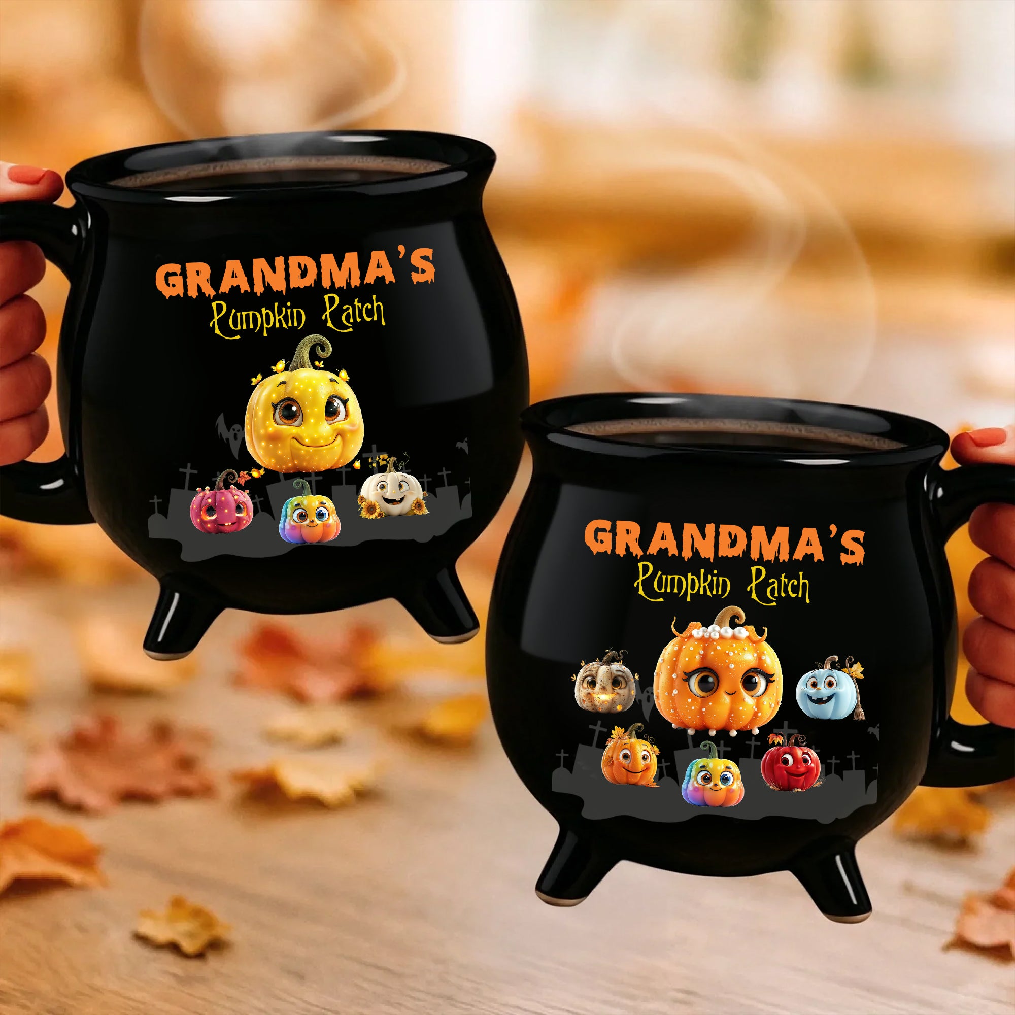 Grandma's Pumpkin Patch - Personalized Ceramic Cauldron Coffee Mug
