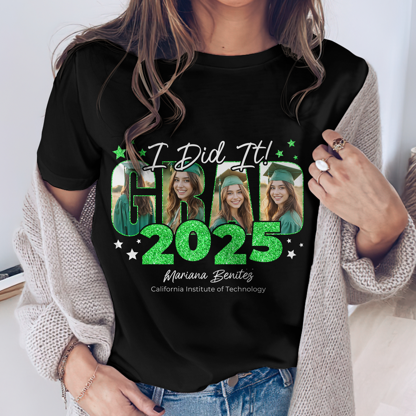 I Did It GRAD 2025 Personalized Upload Photo Congrats Graduation T-shirt