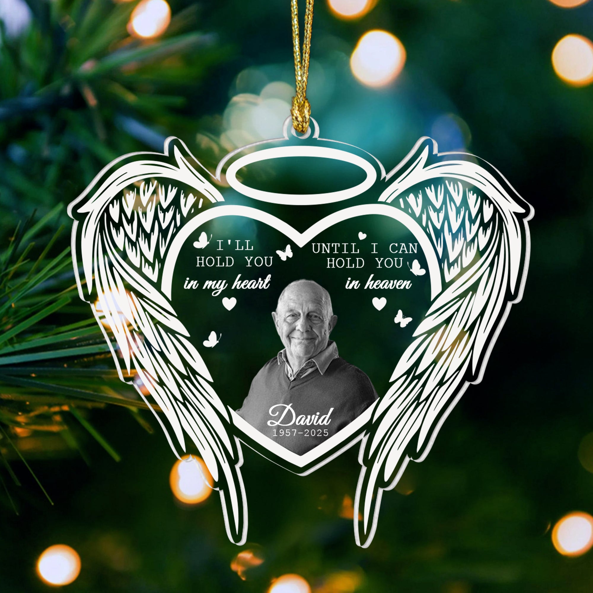 Custom Name and Photo Memorial Ornament - Custom Shape Hologram Ornament - Christmas Gift